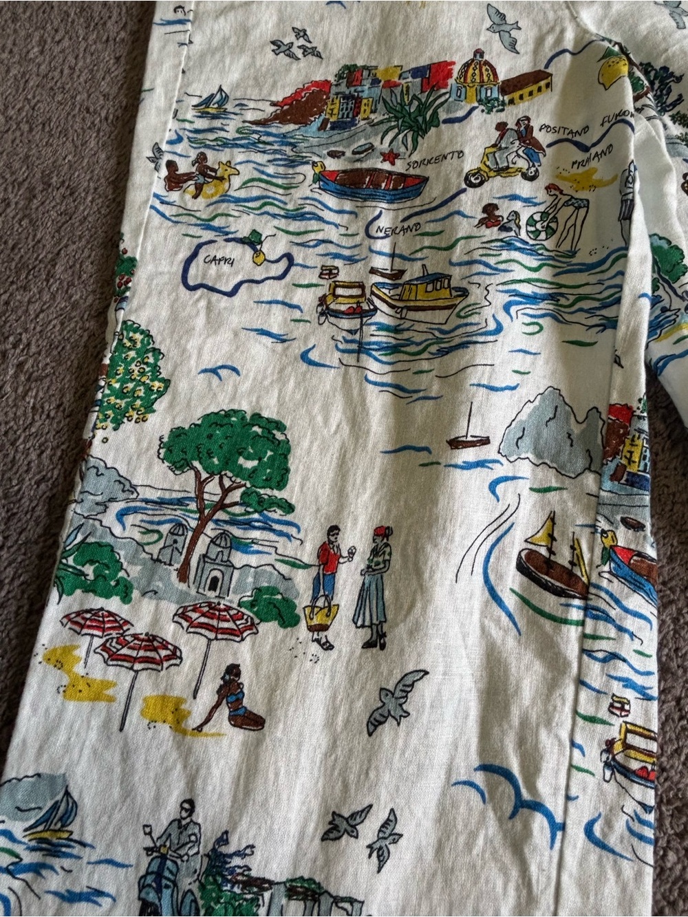 Boden 100% Linen Illustrated Travel Print Wide-Leg Pants — US 10L / UK 14L - Picture 3 of 10